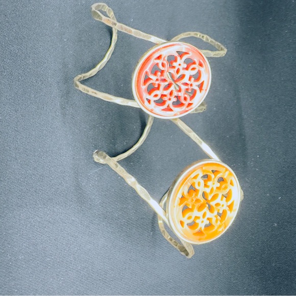 Two Orange Resin & Gold Trimmed Cuff Bracelets - Picture 3 of 6